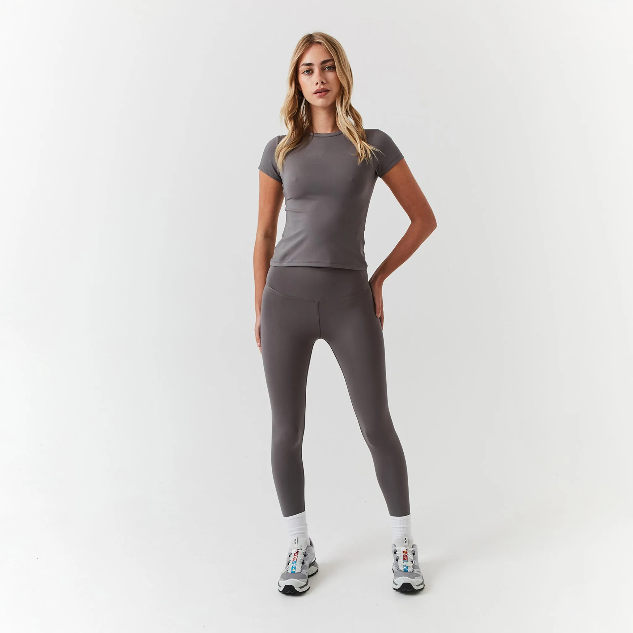 Multi-Purpose Wear Gloss Glow Second Skin Crop Top | Grey