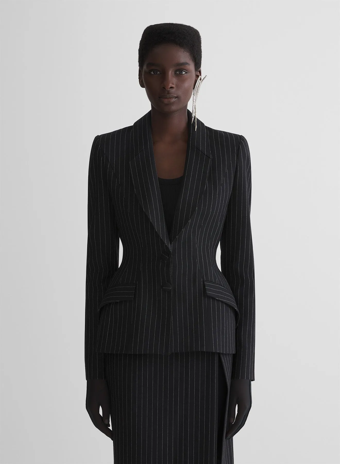 Cold Day Look Wind Resistant Lining re/edit lingerie pinstripe jacket