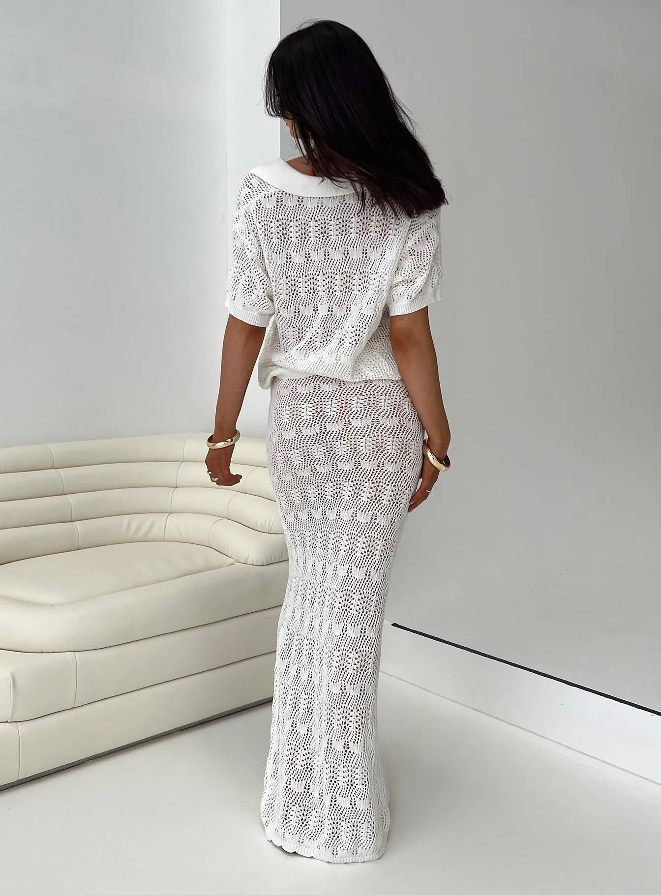 Ventilated Slits Smart Design Vacation Knit Maxi Skirt White