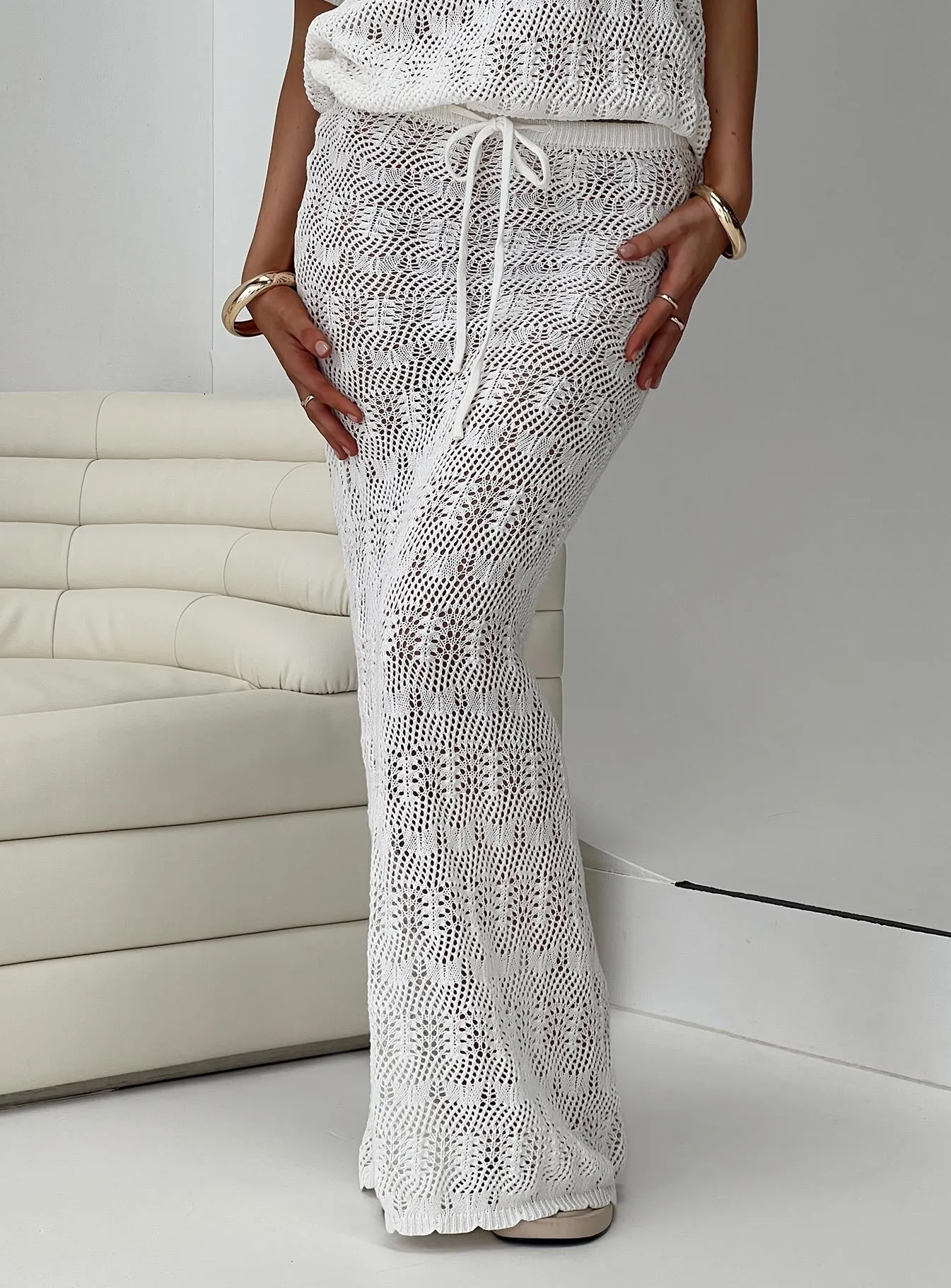 Vacation Knit Maxi Skirt White Mix Culture