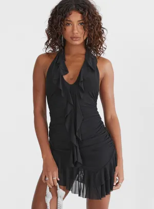 Fresh Stitch Minimal Cut Gina Asymmetric Mini Dress Black