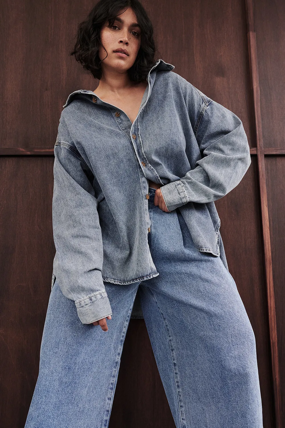 ASHTON CLASSIC BLUE OVERSIZED DENIM SHIRT Playful Vibes