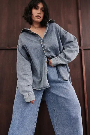 ASHTON CLASSIC BLUE OVERSIZED DENIM SHIRT Playful Vibes