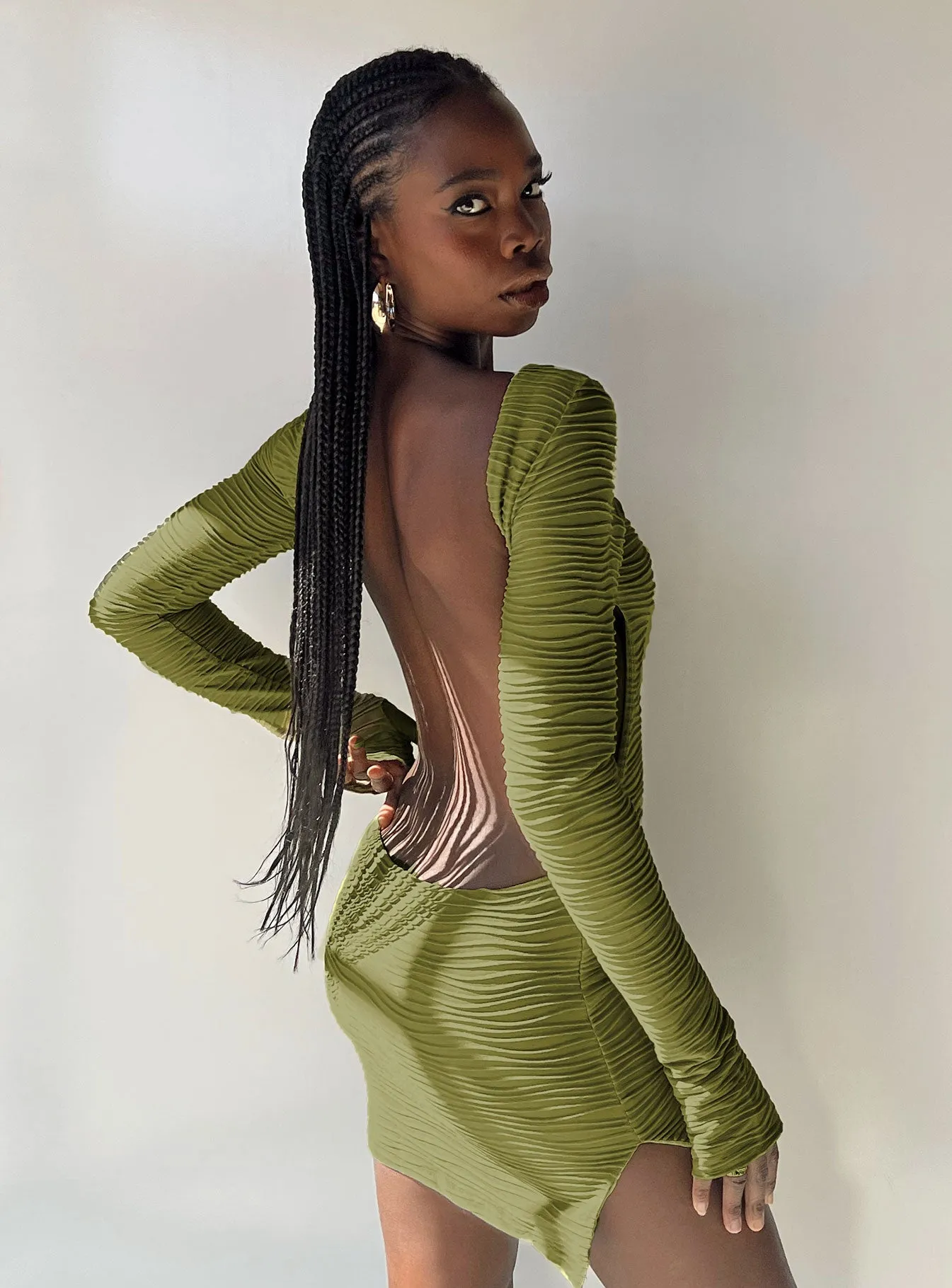 Embroidered-Sleeve Timeless Look Ignite Mini Dress Green