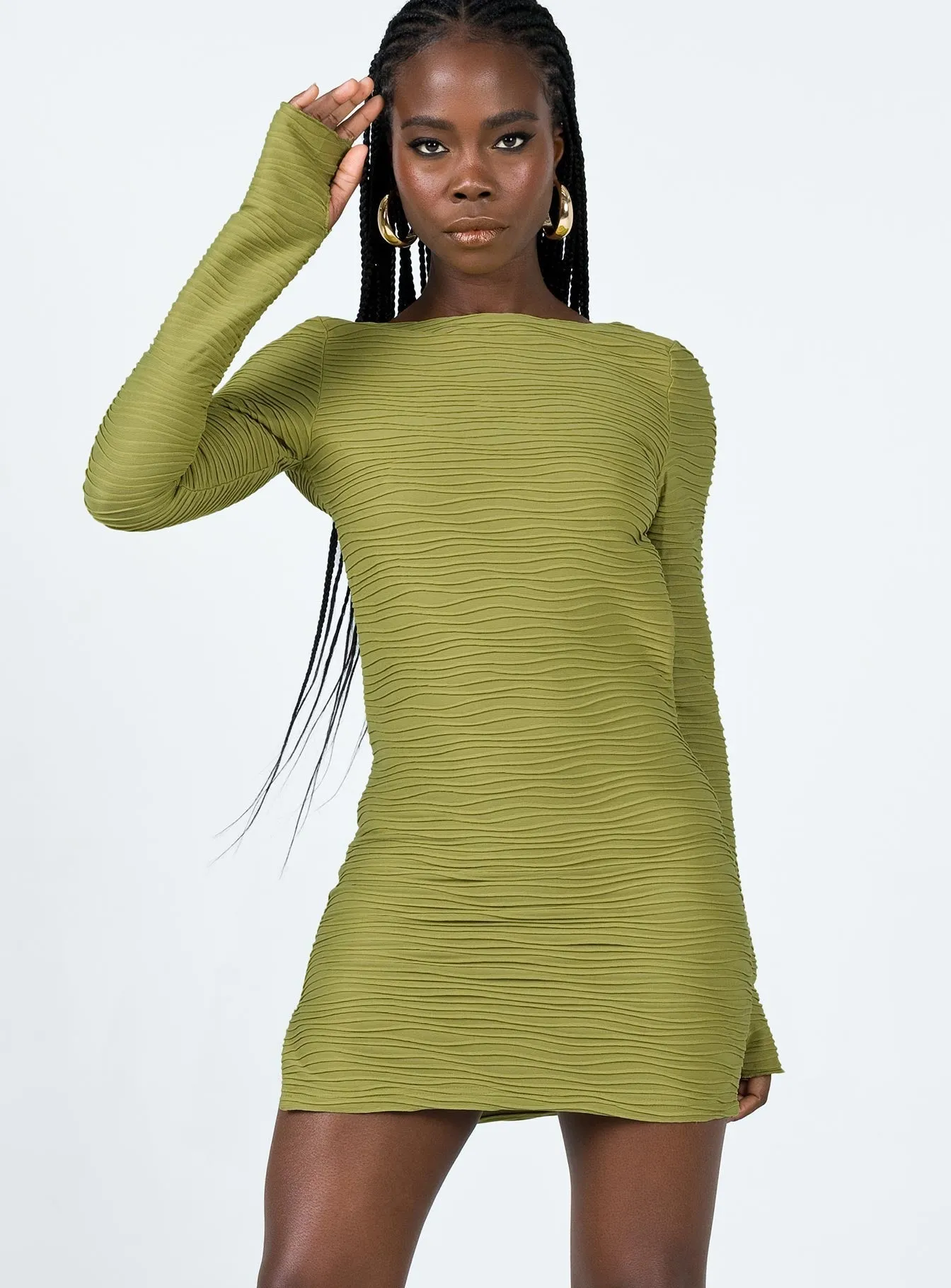 Snap-Closure Ignite Mini Dress Green