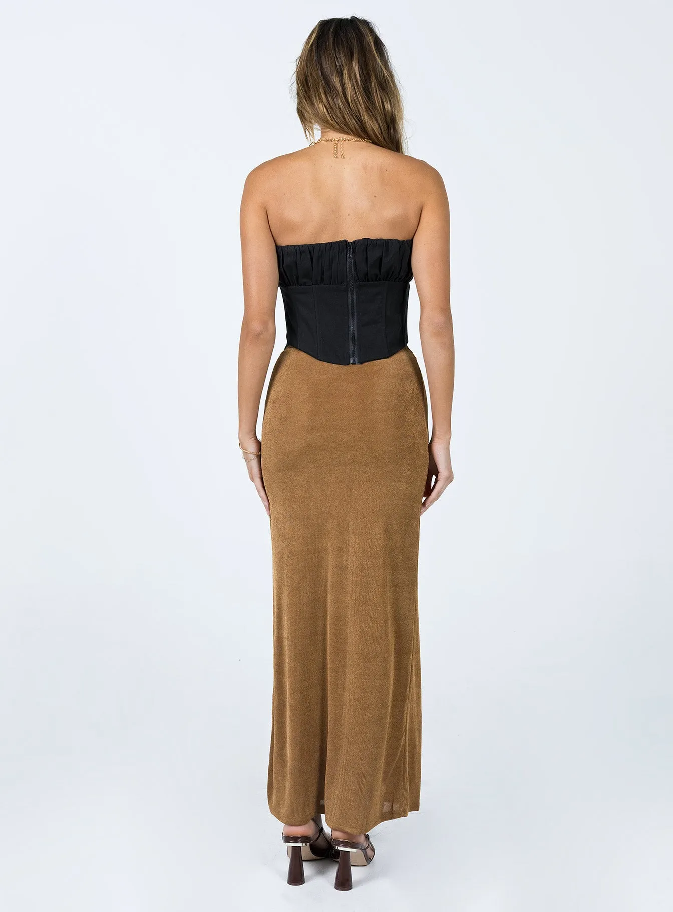 Harriette Maxi Skirt Brown Elastic hemline