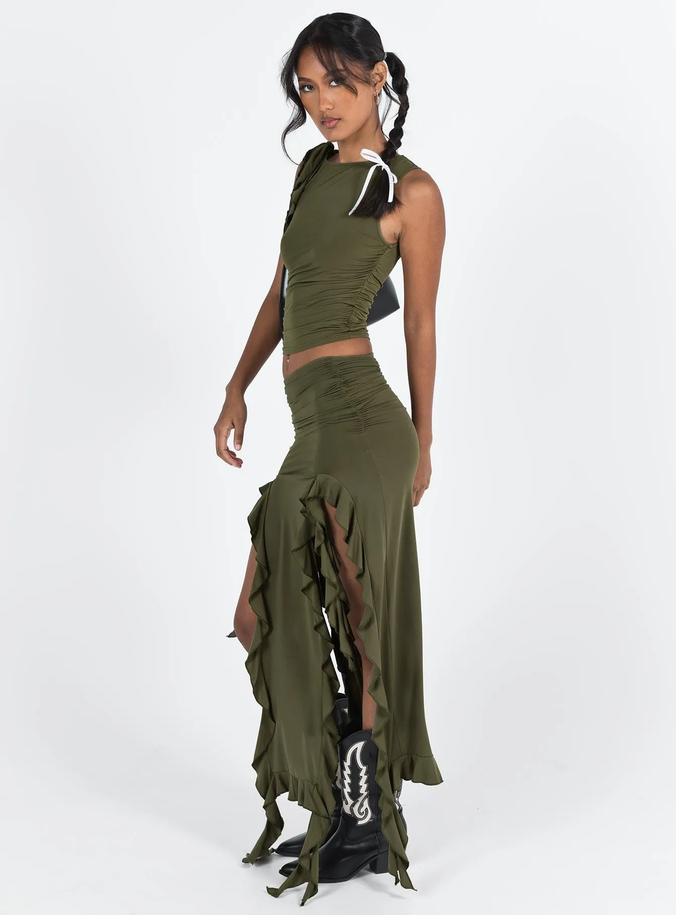 Rendezvous Maxi Skirt Olive Urban Edge
