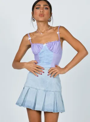 Wool blend Embossed Detail Rescue Me Pleat Mini Skirt Light Wash Denim