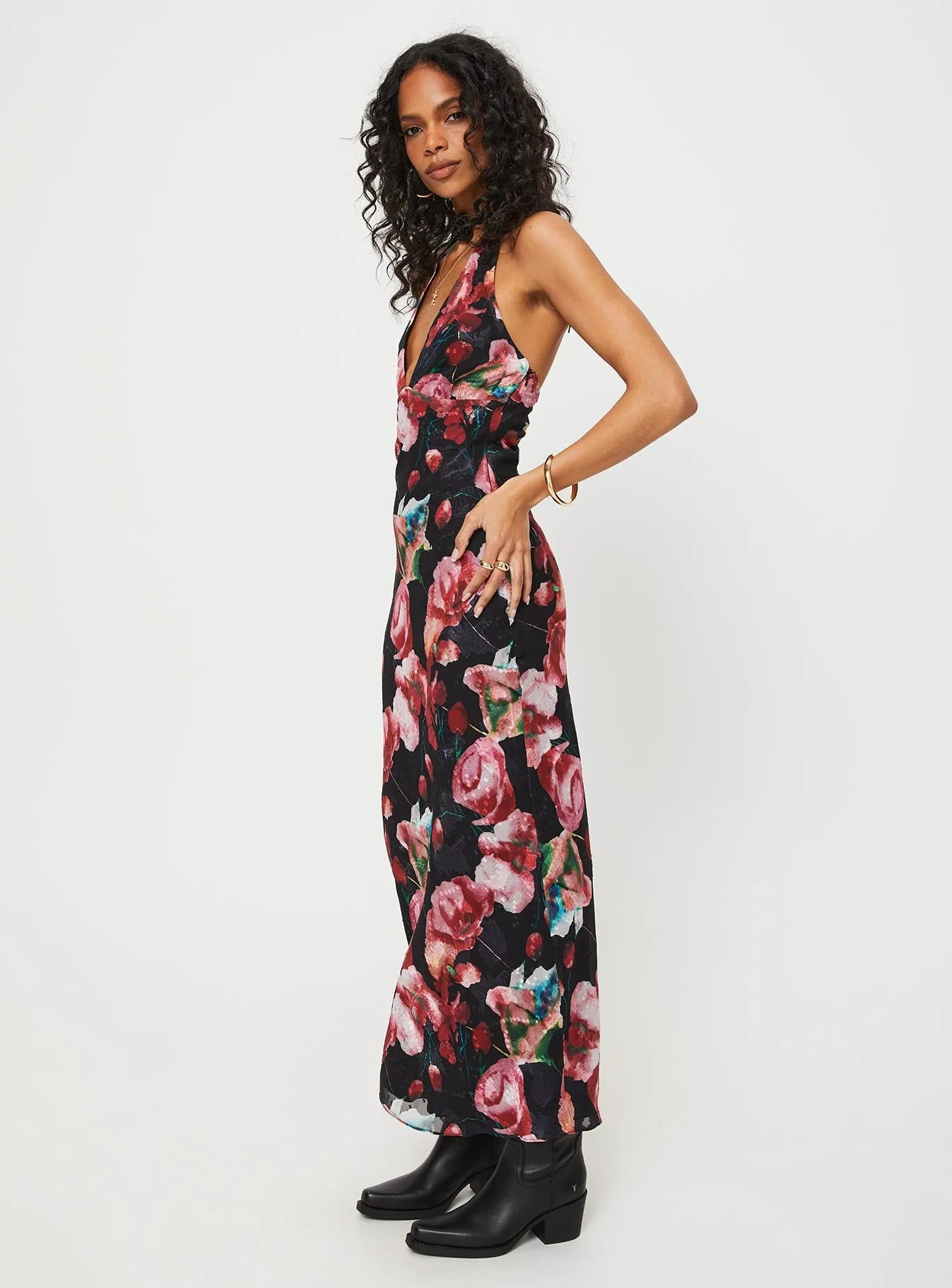 Pure Vibes Moulin Halter Maxi Dress Black / Red Floral