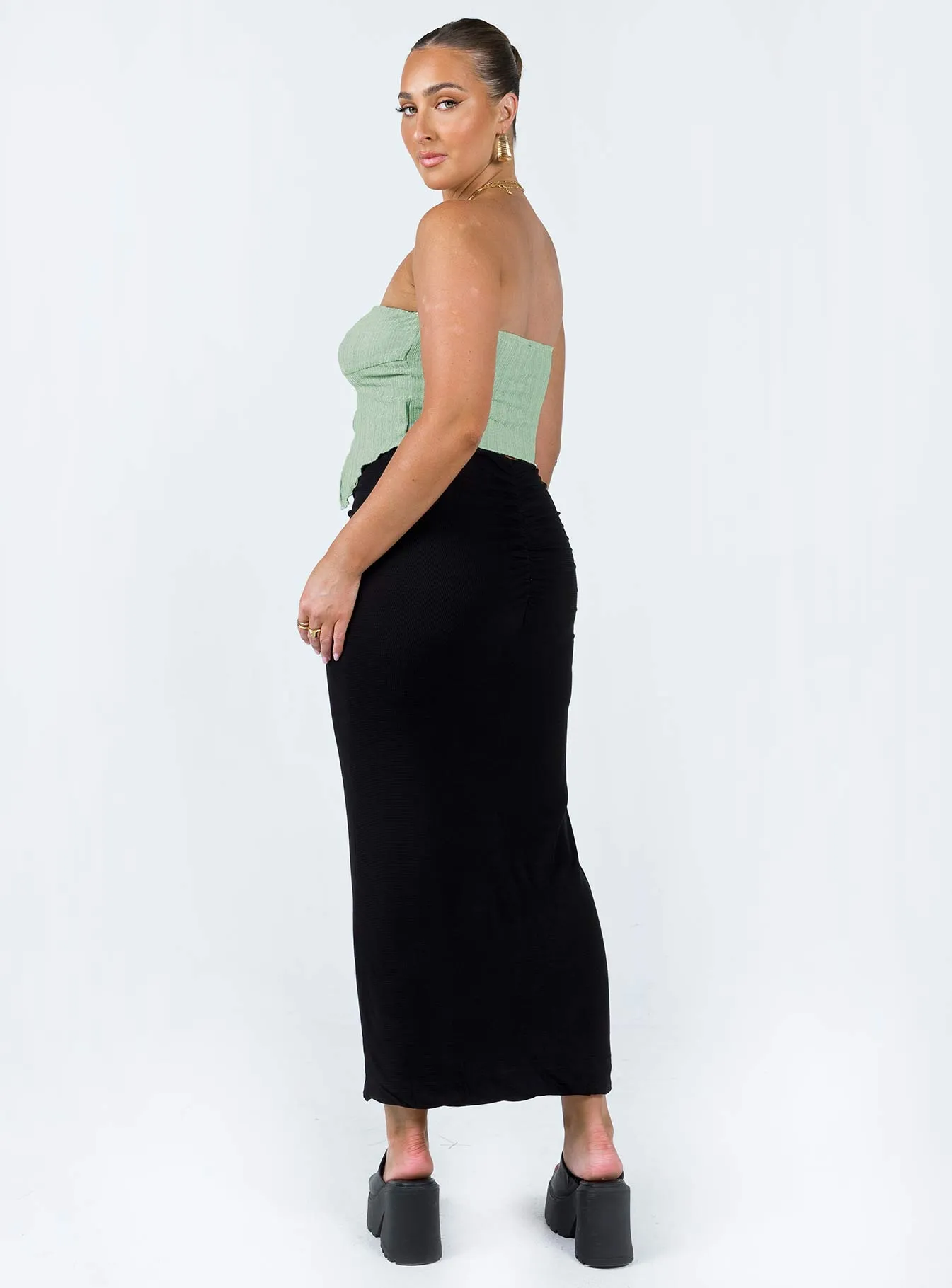 Elidy Maxi Skirt Black Bold Cut Pleated Construction