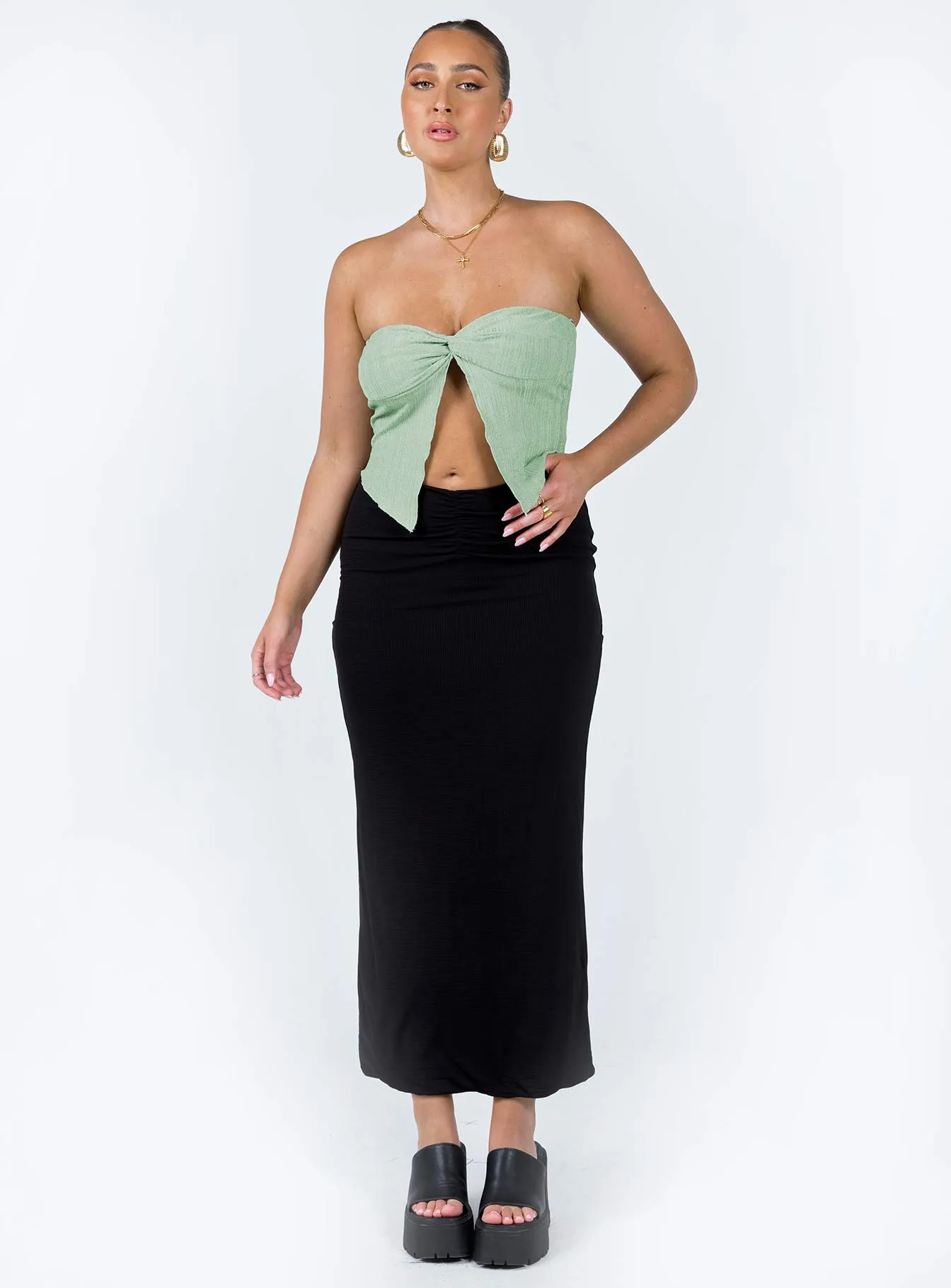 Elidy Maxi Skirt Black Gather Details