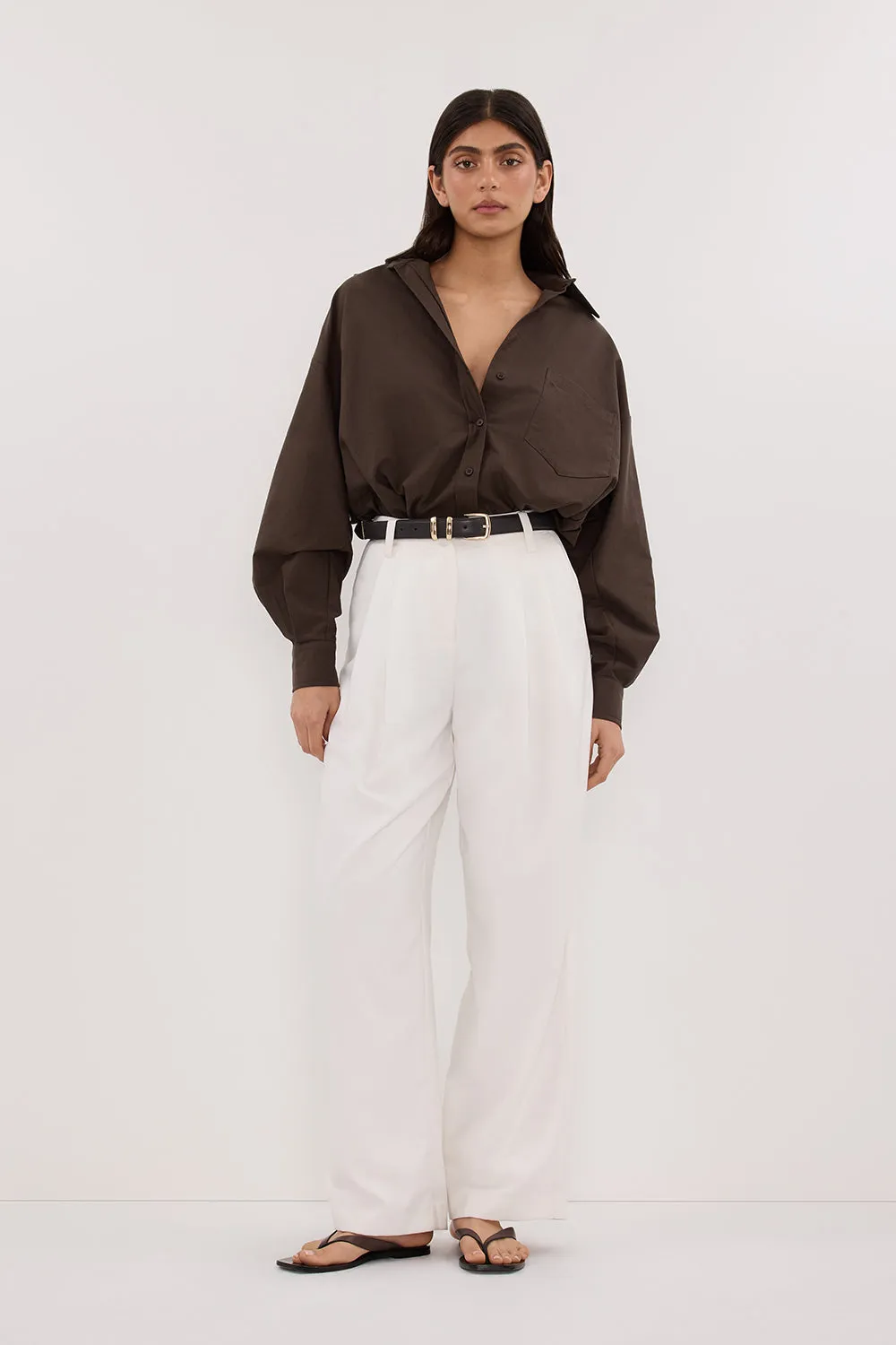 RHEA BITTER CHOC OVERSIZED COTTON SHIRT Embroidered