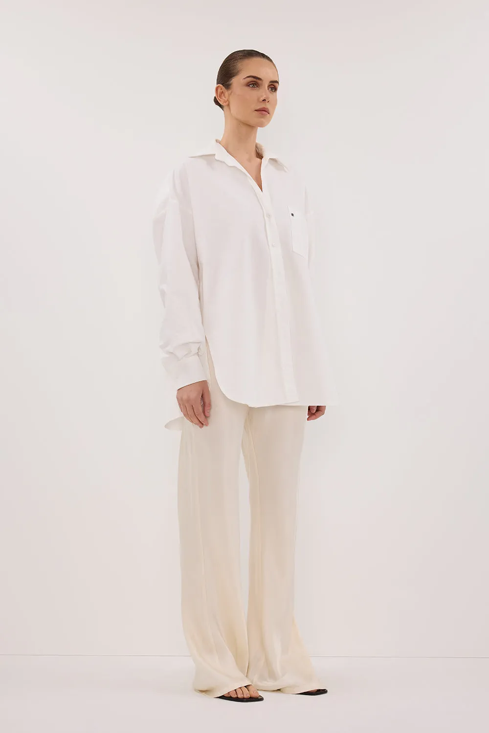 RHEA WHITE OVERSIZED COTTON SHIRT ZeroDistressFinish