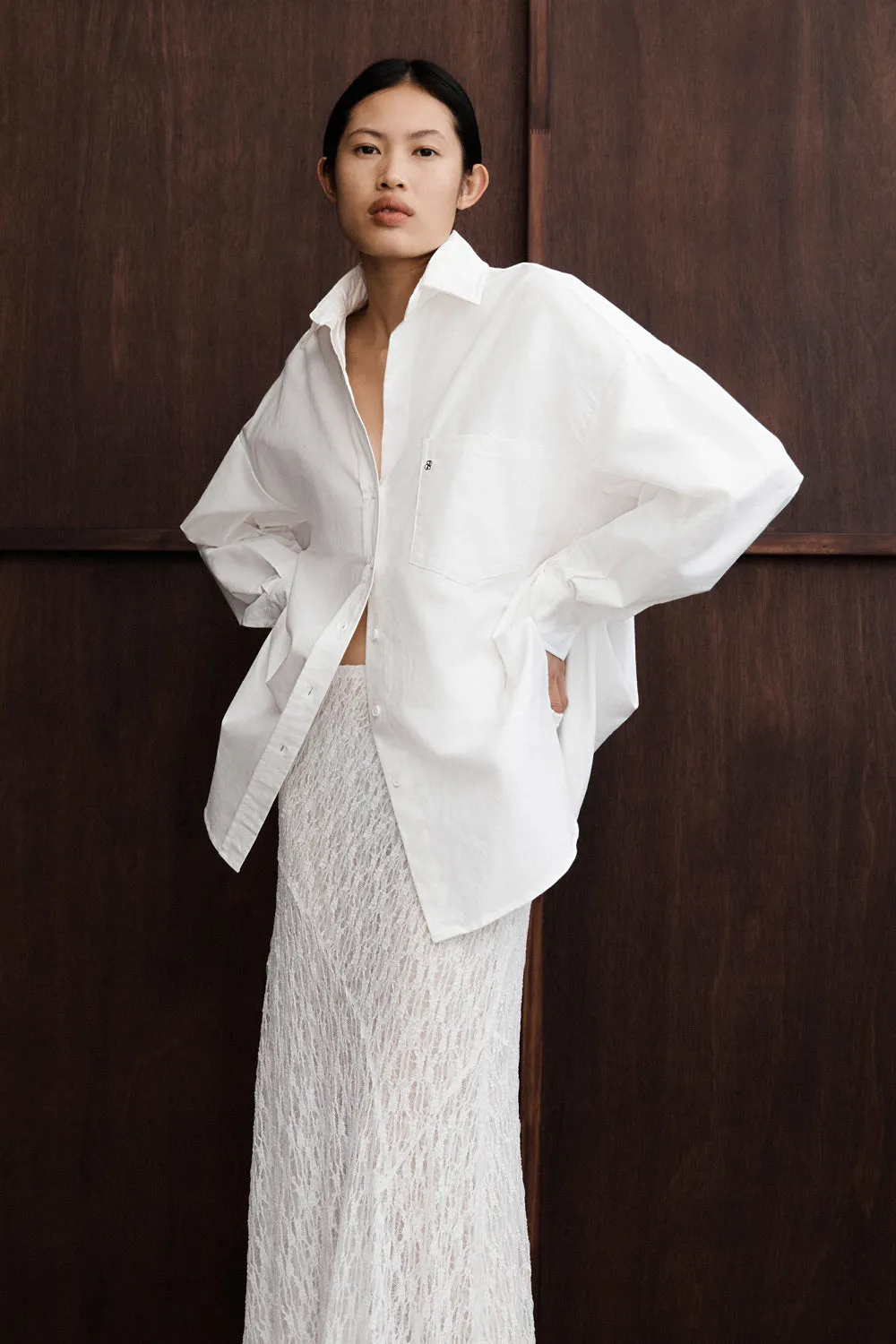 RHEA WHITE OVERSIZED COTTON SHIRT Layered Wear Evergreen