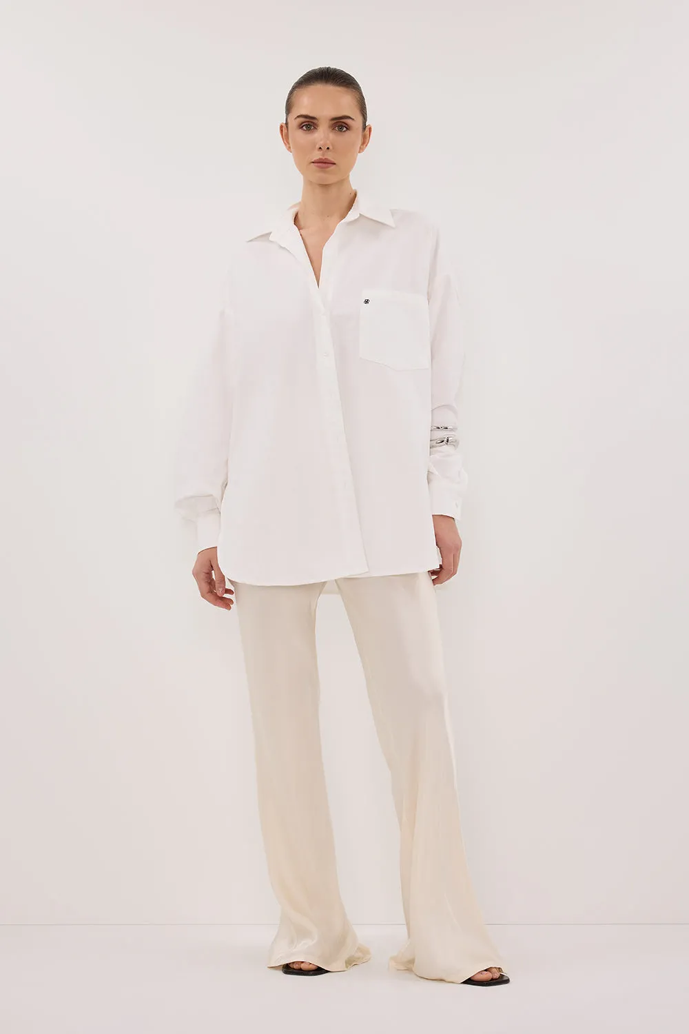 Plus Size Urban Fit RHEA WHITE OVERSIZED COTTON SHIRT