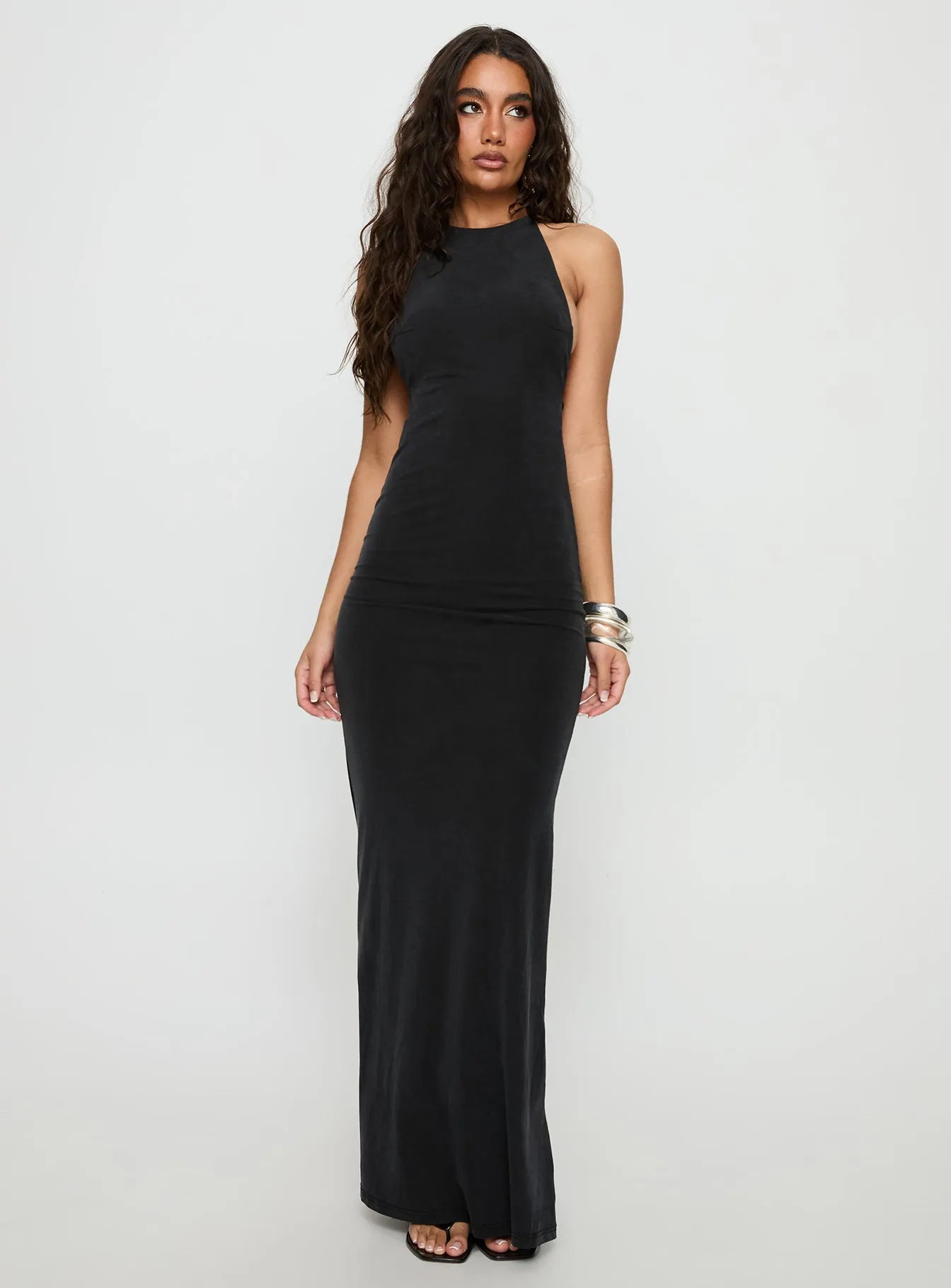 Rheanna Draped Backless Maxi Dress Black Smooth Mood Casual Chic