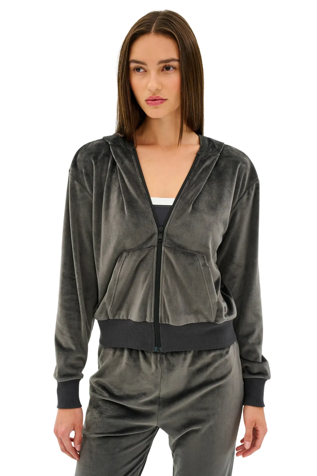 Rhys Velour Zip Up Hoodie, Graphite product business casual sophistication