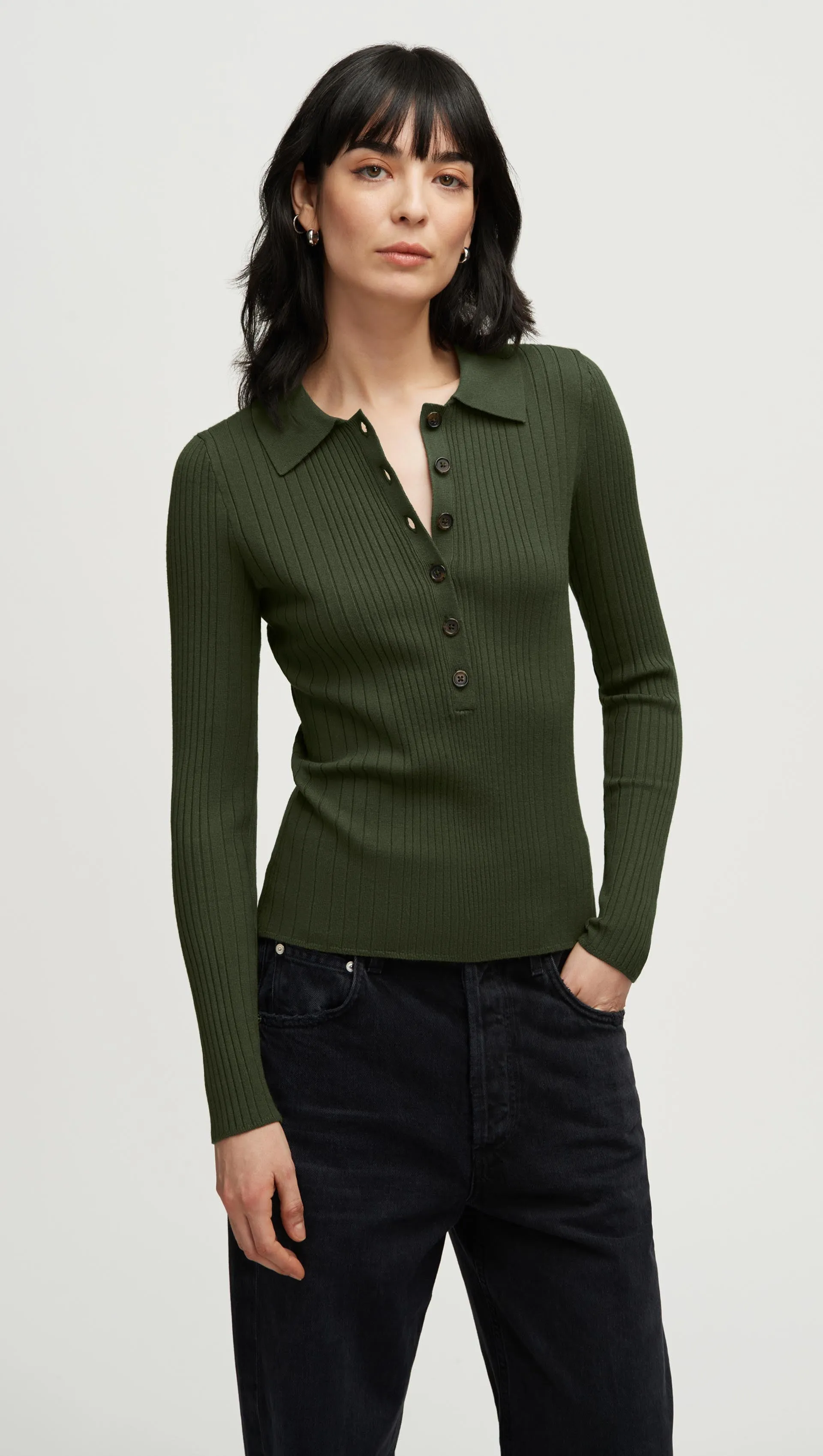 Ribbed Collar Sweater in Viscose Polyester | Mushroom Seasonal Trend Knit Density Options