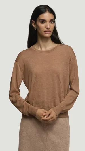 Hand Linked Seams Fine Crewneck in Merino Silk | Camel
