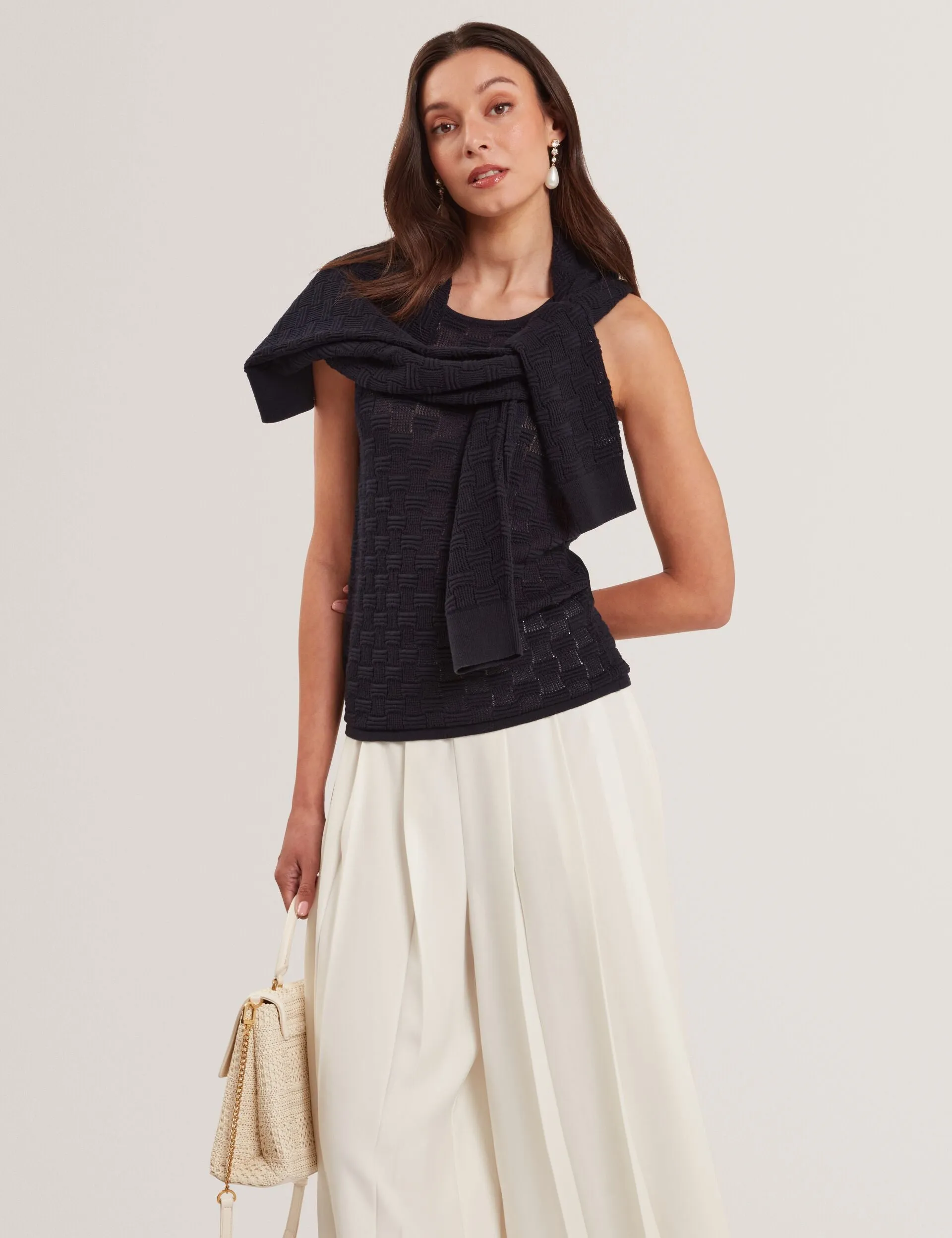 MicrofiberBlend Texture Ribbed Collar Design YUNA | NAVY