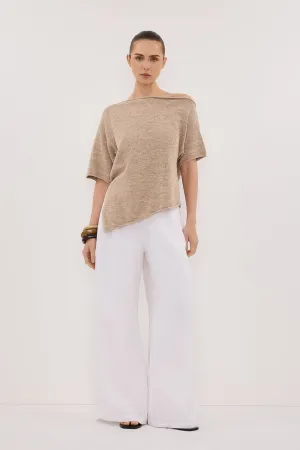 Stain Resistant Sublimation Printed Collar RICK NATURAL ASYM KNIT TOP