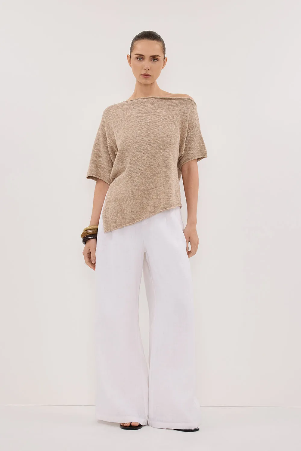 Stain Resistant Sublimation Printed Collar RICK NATURAL ASYM KNIT TOP