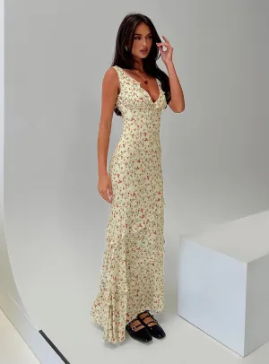 Silk-Blend Bodycon-Fit Ridgewood Maxi Dress Beige Floral