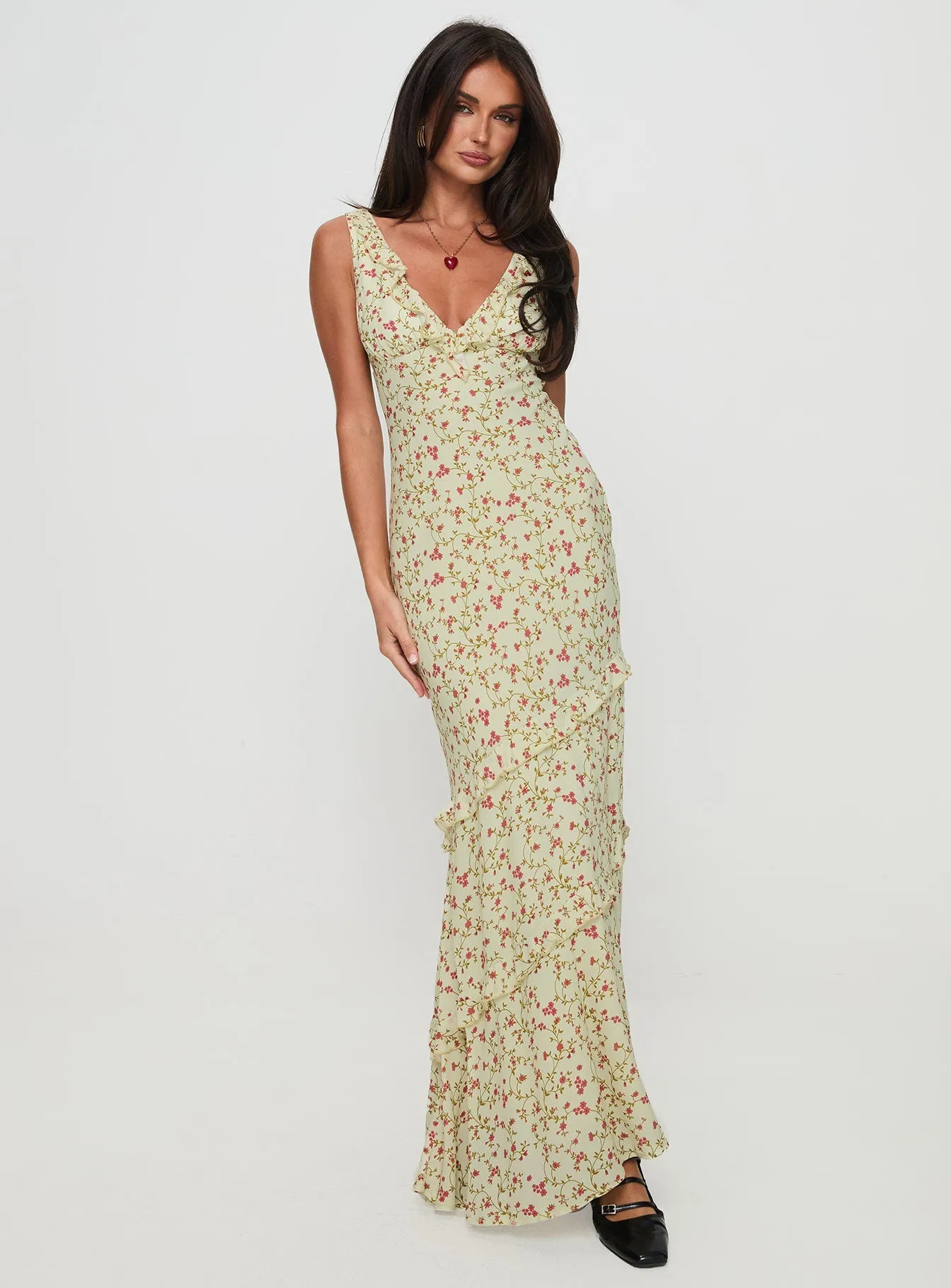 Draped Layer Ridgewood Maxi Dress Beige Floral