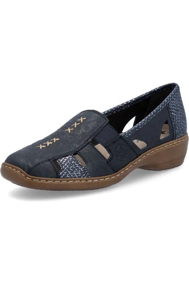 Rieker 41385-15 in blue Ladies summer slip on shoe Earth Mood