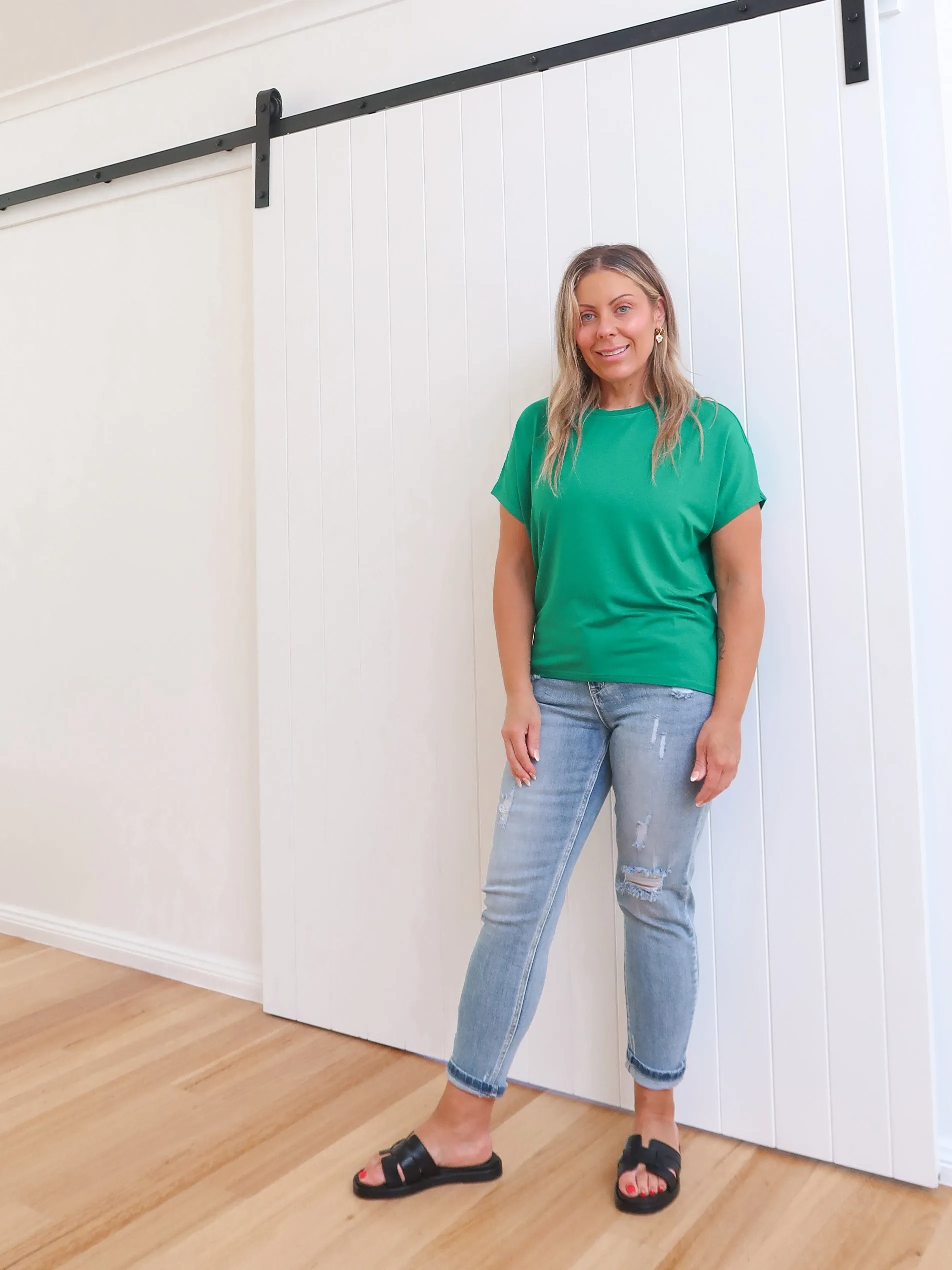 Heathered Fabric soft look Riley Tee - Jade