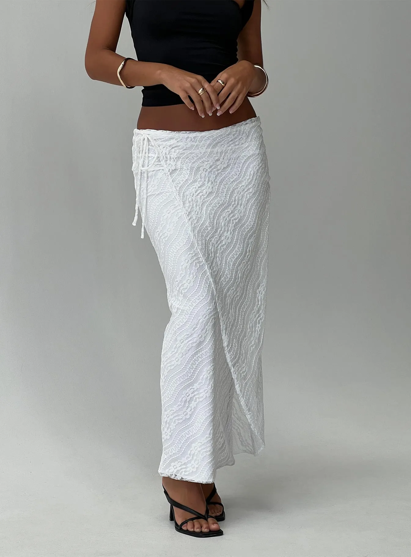 Tear Resistant Material Ring Her Up Lace Wrap Maxi Skirt White