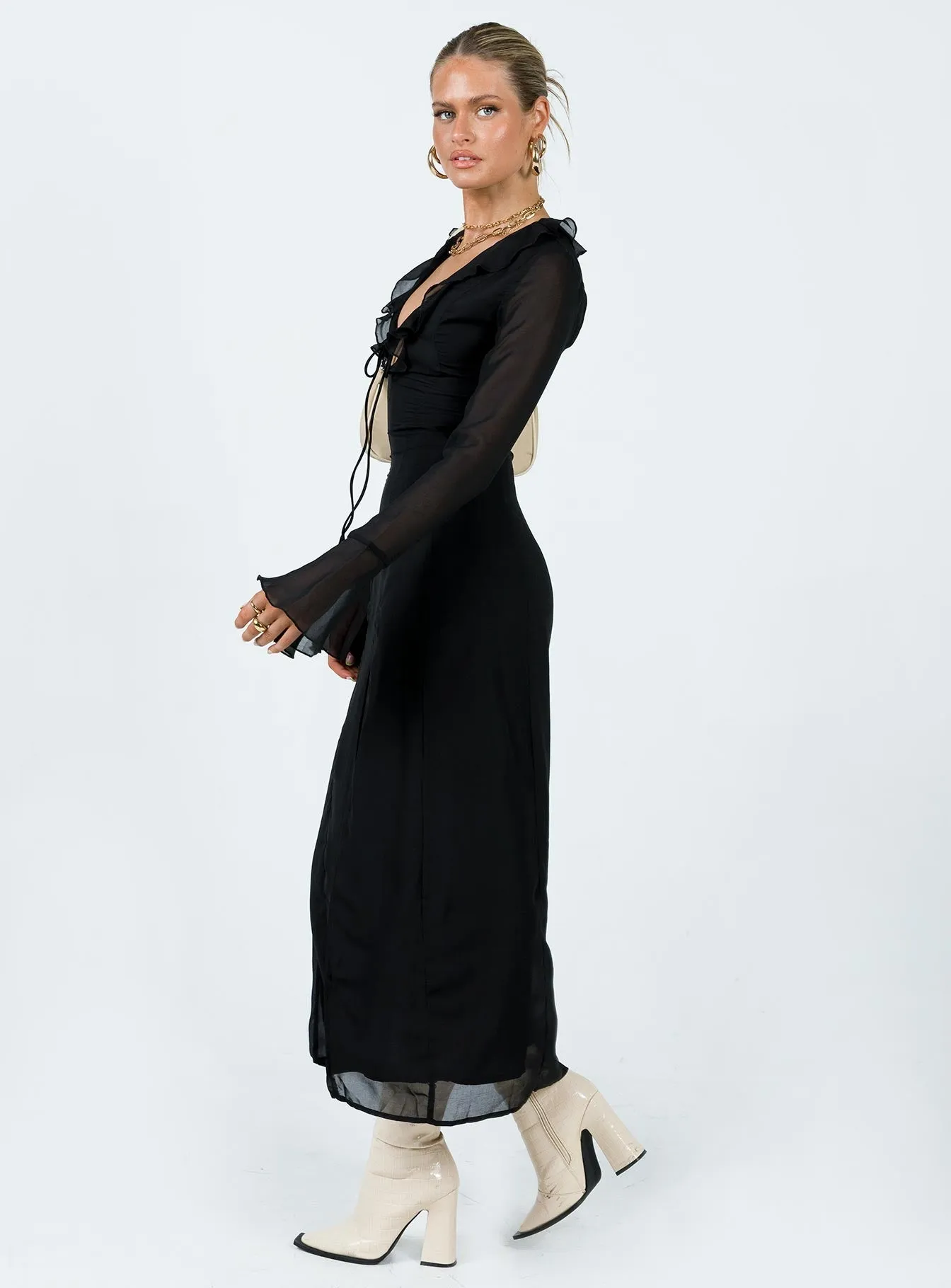 Chic Tailoring Waist Rosalia Maxi Dress Black