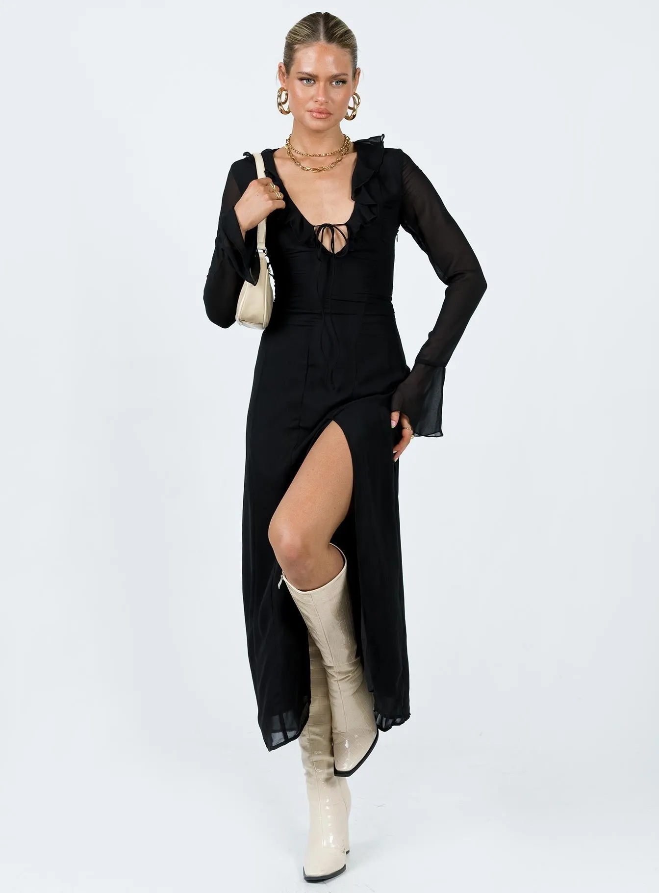 Rosalia Maxi Dress Black Collared