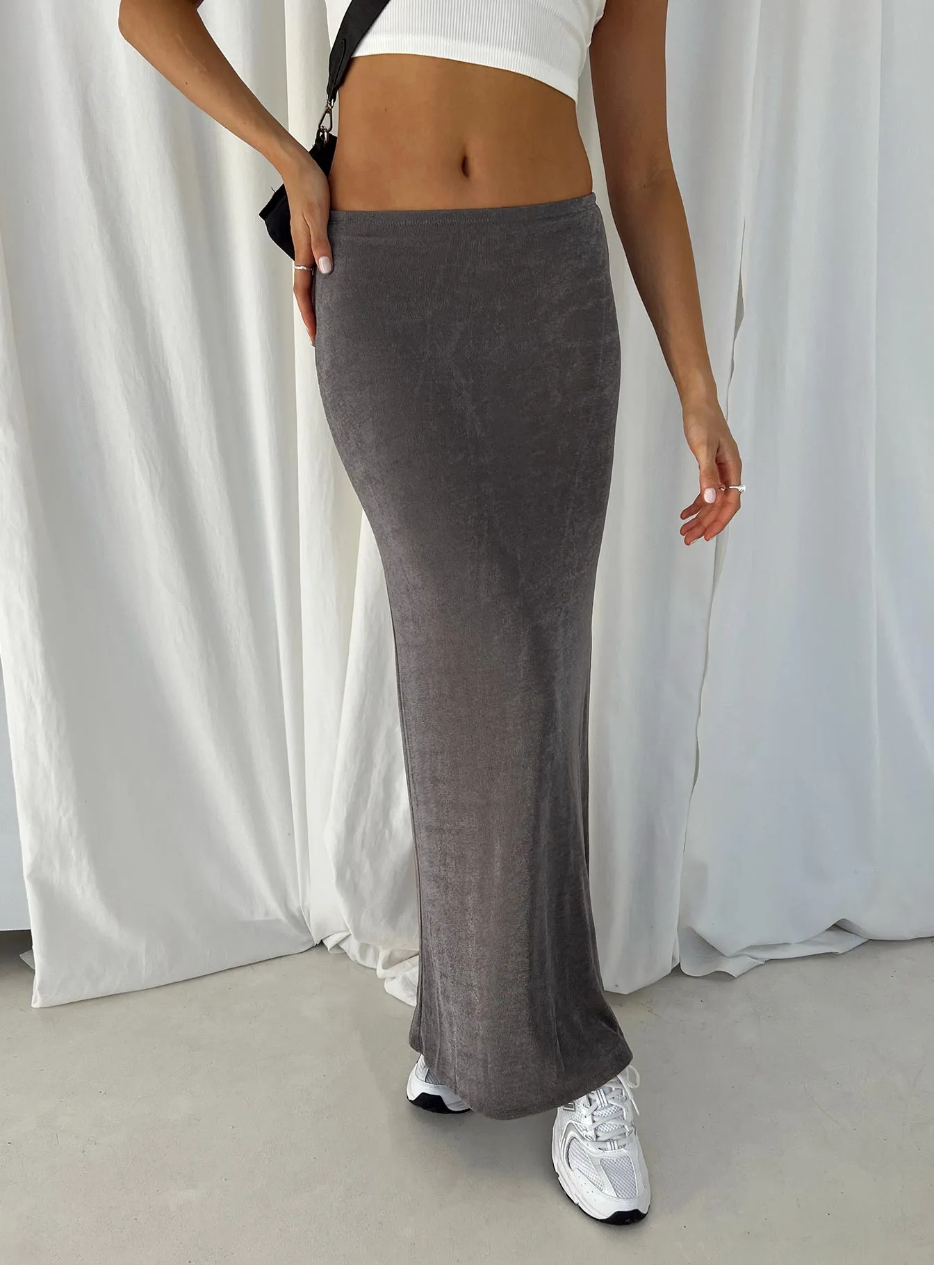 Harriette Maxi Skirt Slate Grey Comfy Look Crisp Finish