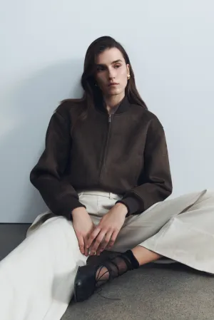 Rudy Suede Bomber Jacket - Chocolate Seamless Stitching Weekend Ready