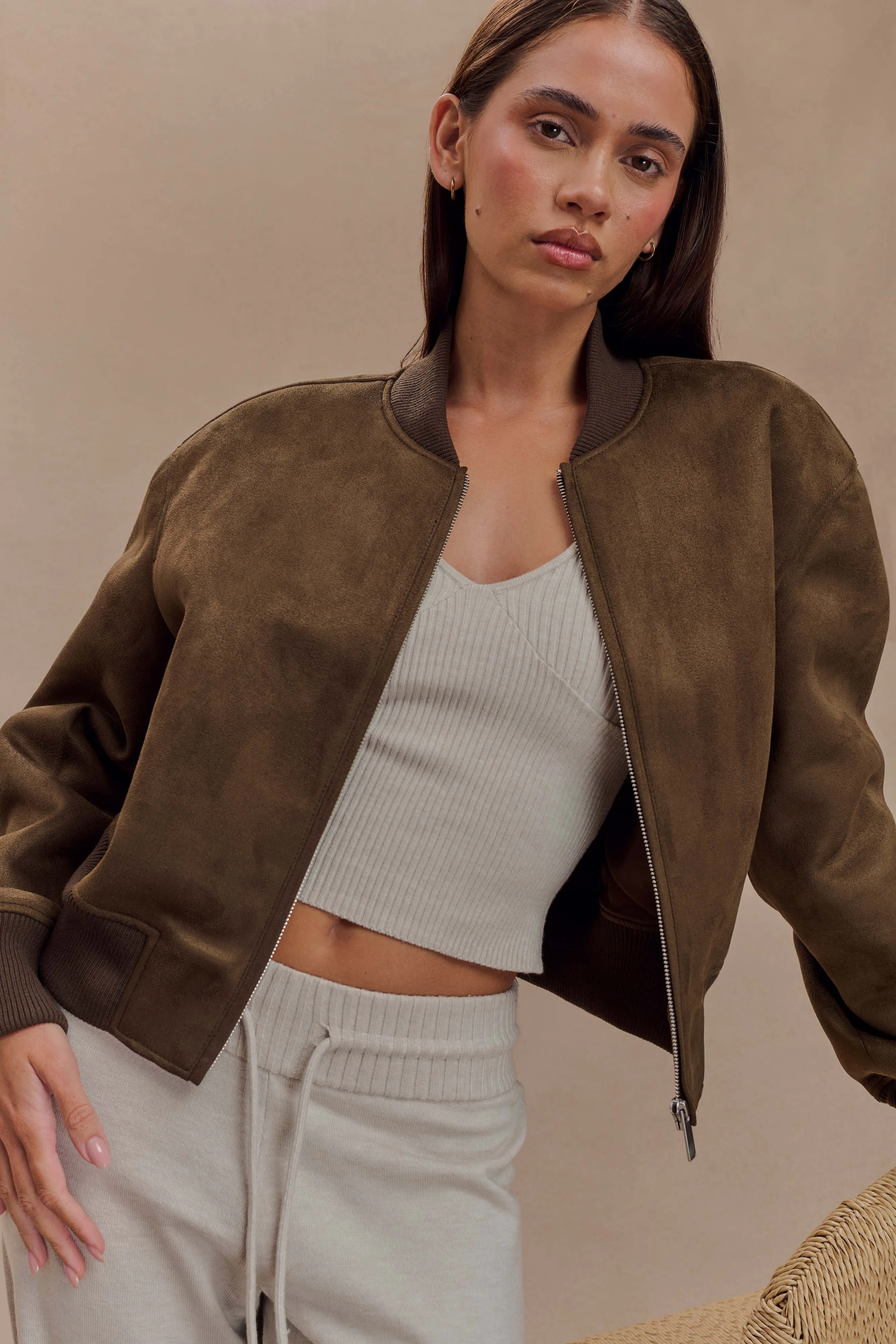 Rudy Suede Bomber Jacket - Chocolate Affordable Fashion