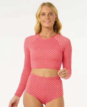 Fun In The Water Rip Curl Womens Swimsuit Top Shell Cove Crop Rash Guard