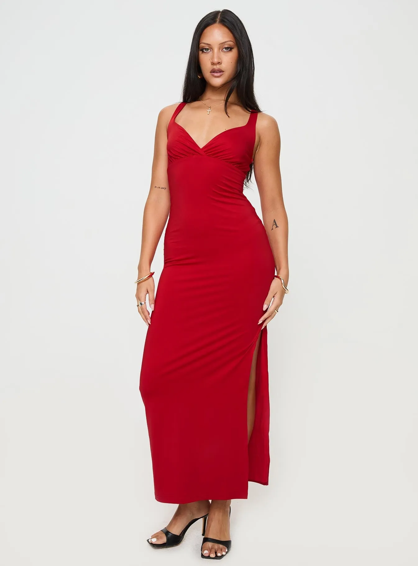 Wandella Maxi Dress Red Summer Outfit classic waist