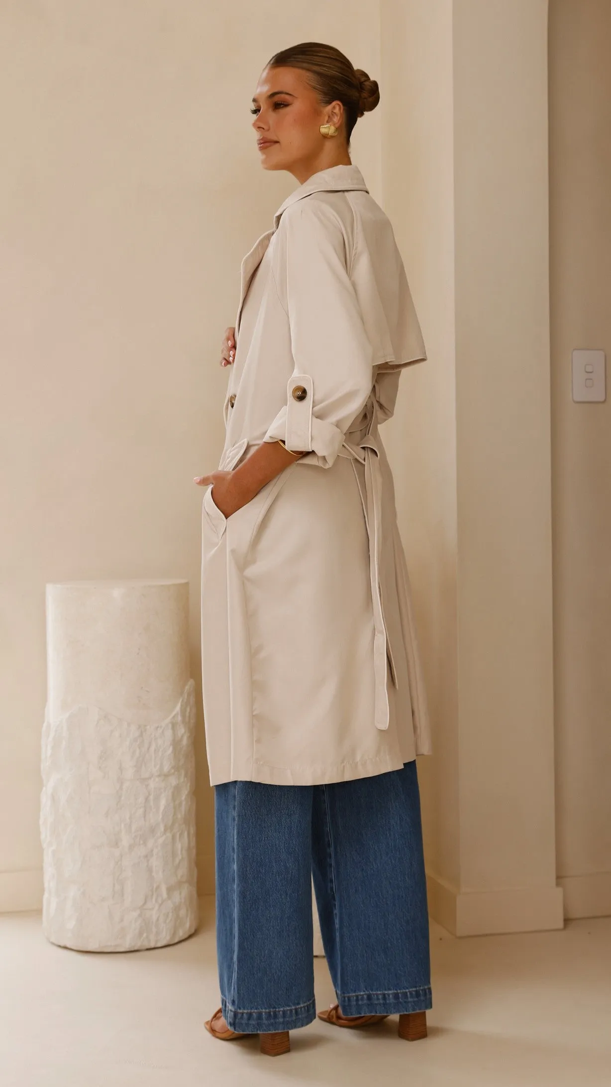 OdorResistantFabric Hydrophobic Treatment Rylie Trench Coat - Sand