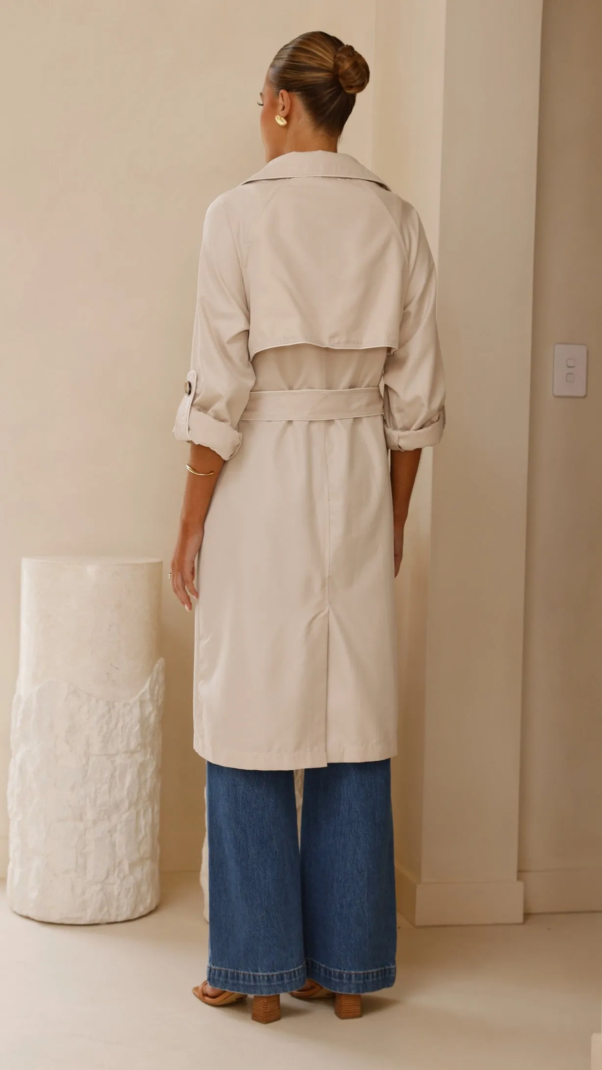 Rylie Trench Coat - Sand DualLayer Weave Lightweight Lining
