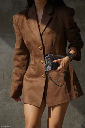 Taped Seam Technology Sally Faux Suede Cinched Blazer - Milk Chocolate