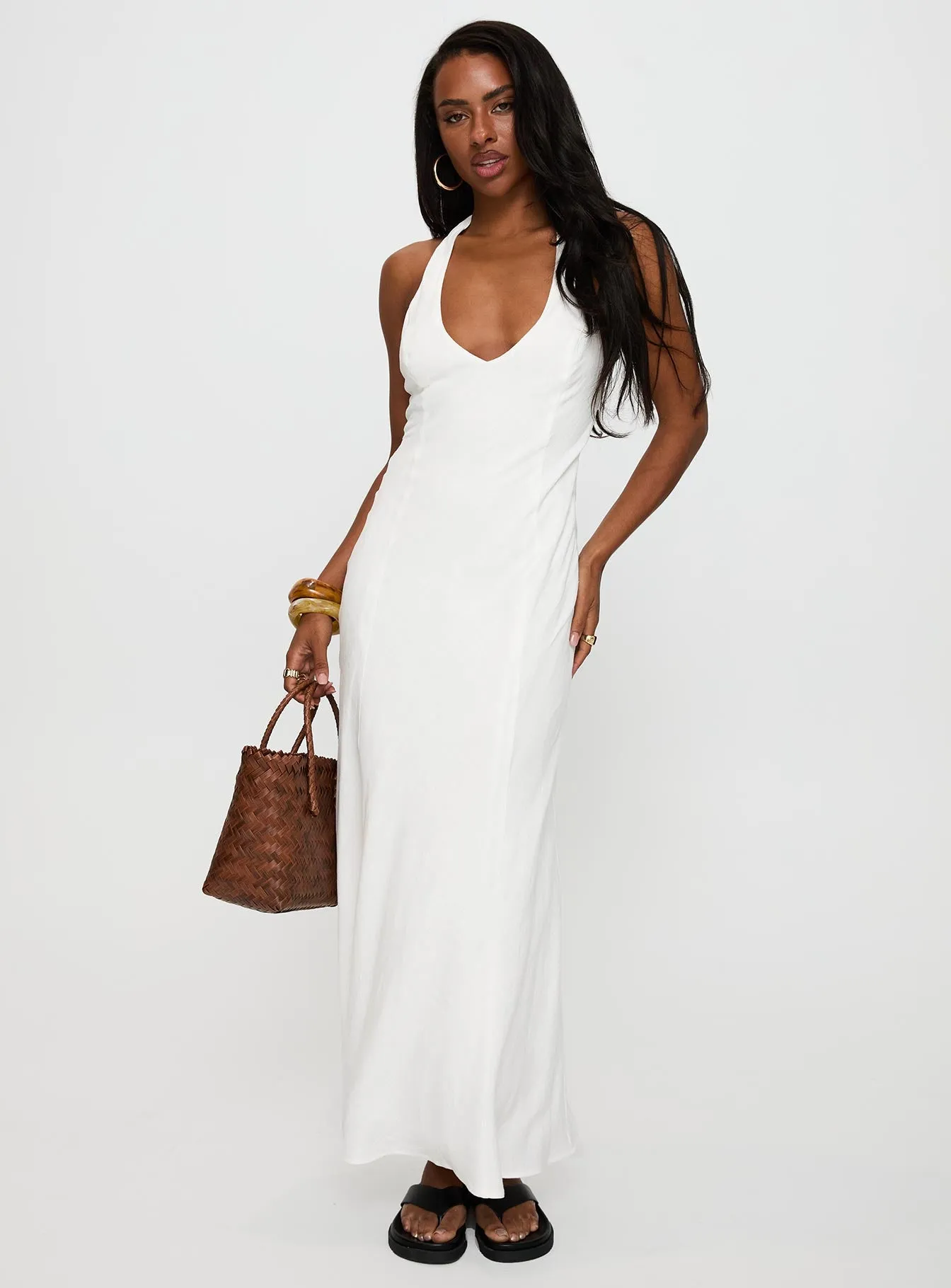 Salone Linen Halter Maxi Dress White Confident Touch SmoothEdgeFinish