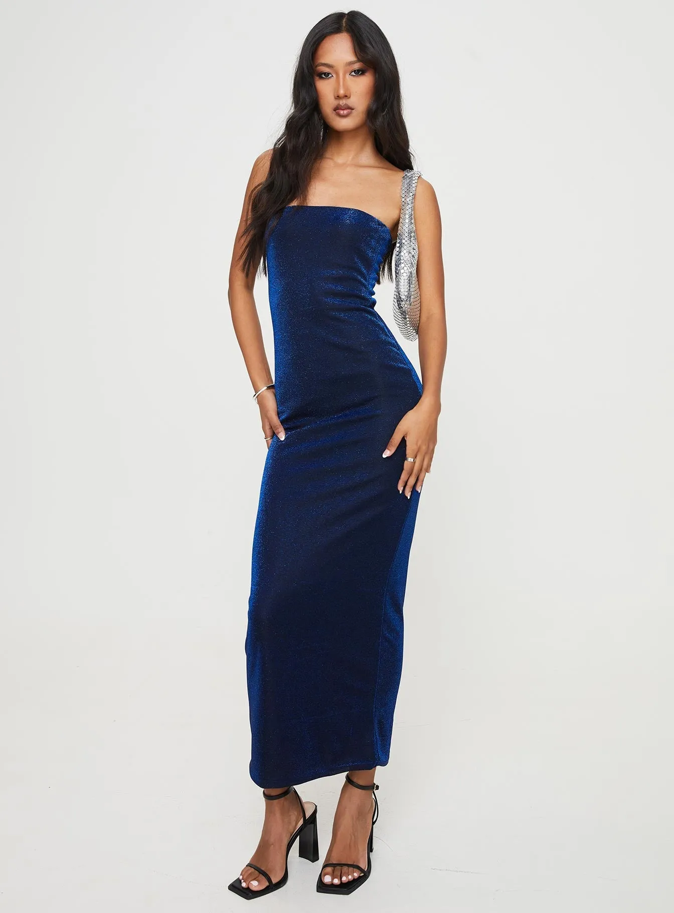 Samper Strapless Maxi Dress Navy Bright Mood Luxe Fabric