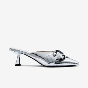 light texture Breathable Lining Sandro Mule Heel | Disco Ball Silver