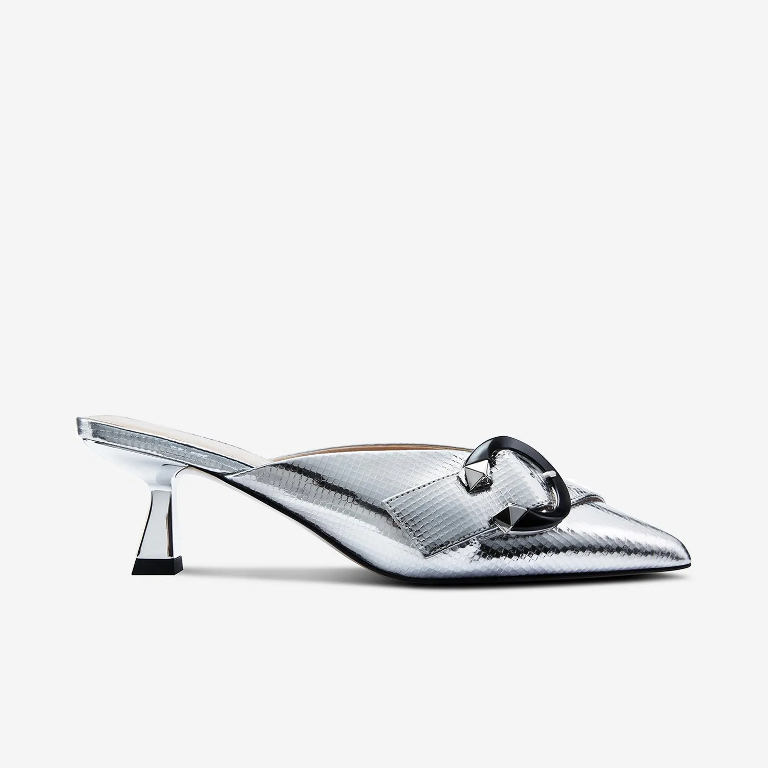 light texture Breathable Lining Sandro Mule Heel | Disco Ball Silver
