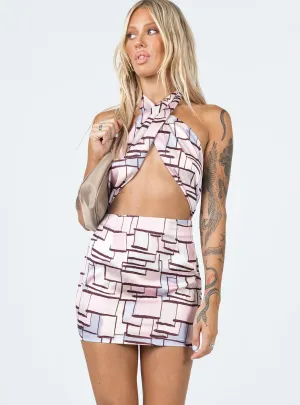 Sara Mini Dress Pink Multi Flattering Waistband Fit Dressy Yet Comfortable