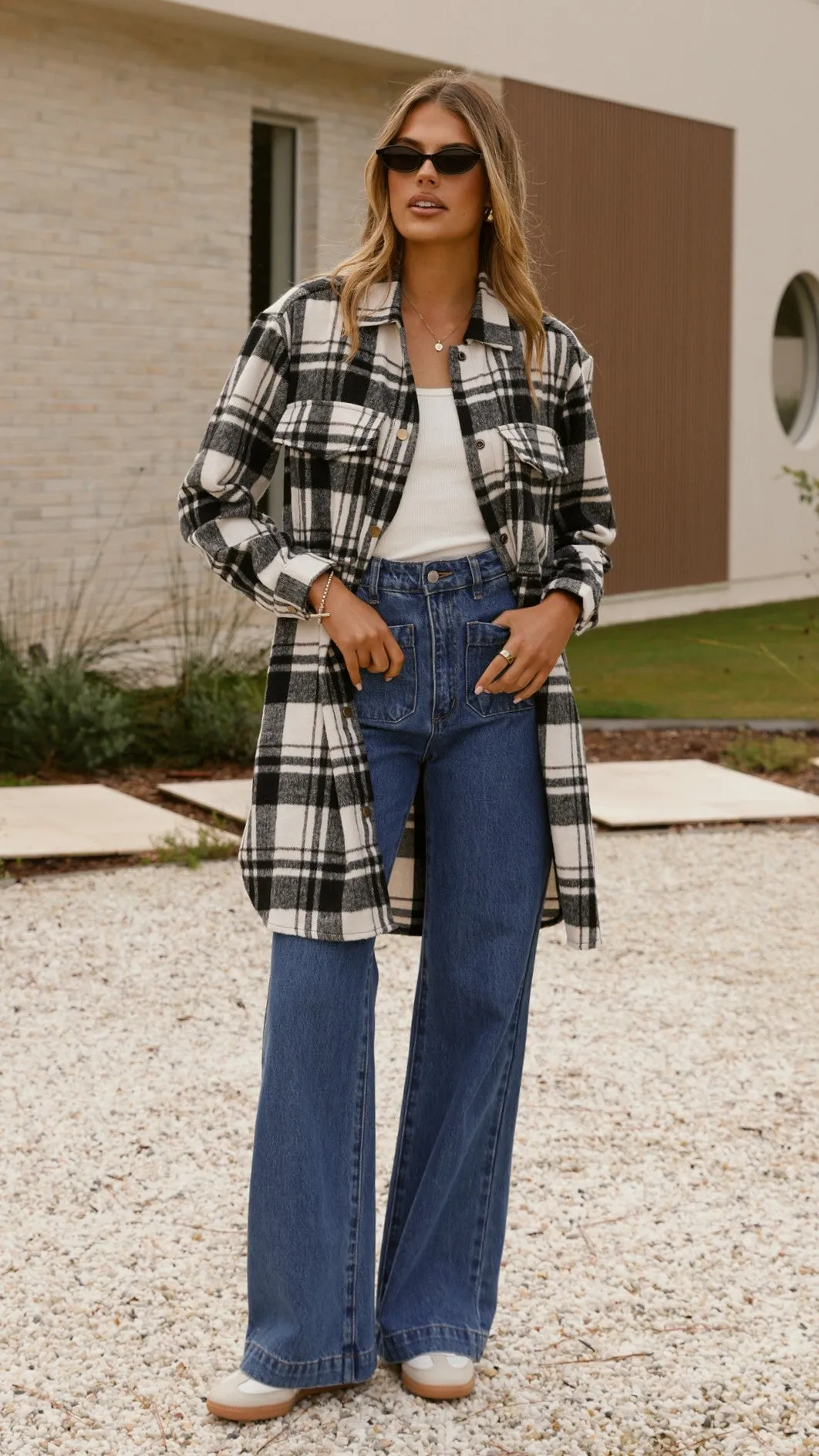 Wind Resistant Adjustable drawstring Saskia Jacket - Black/Cream Check