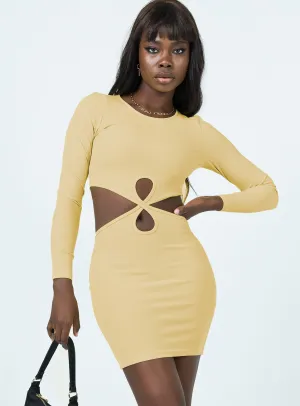 Saskia Mini Dress Yellow Earth-Tone Stylish Line