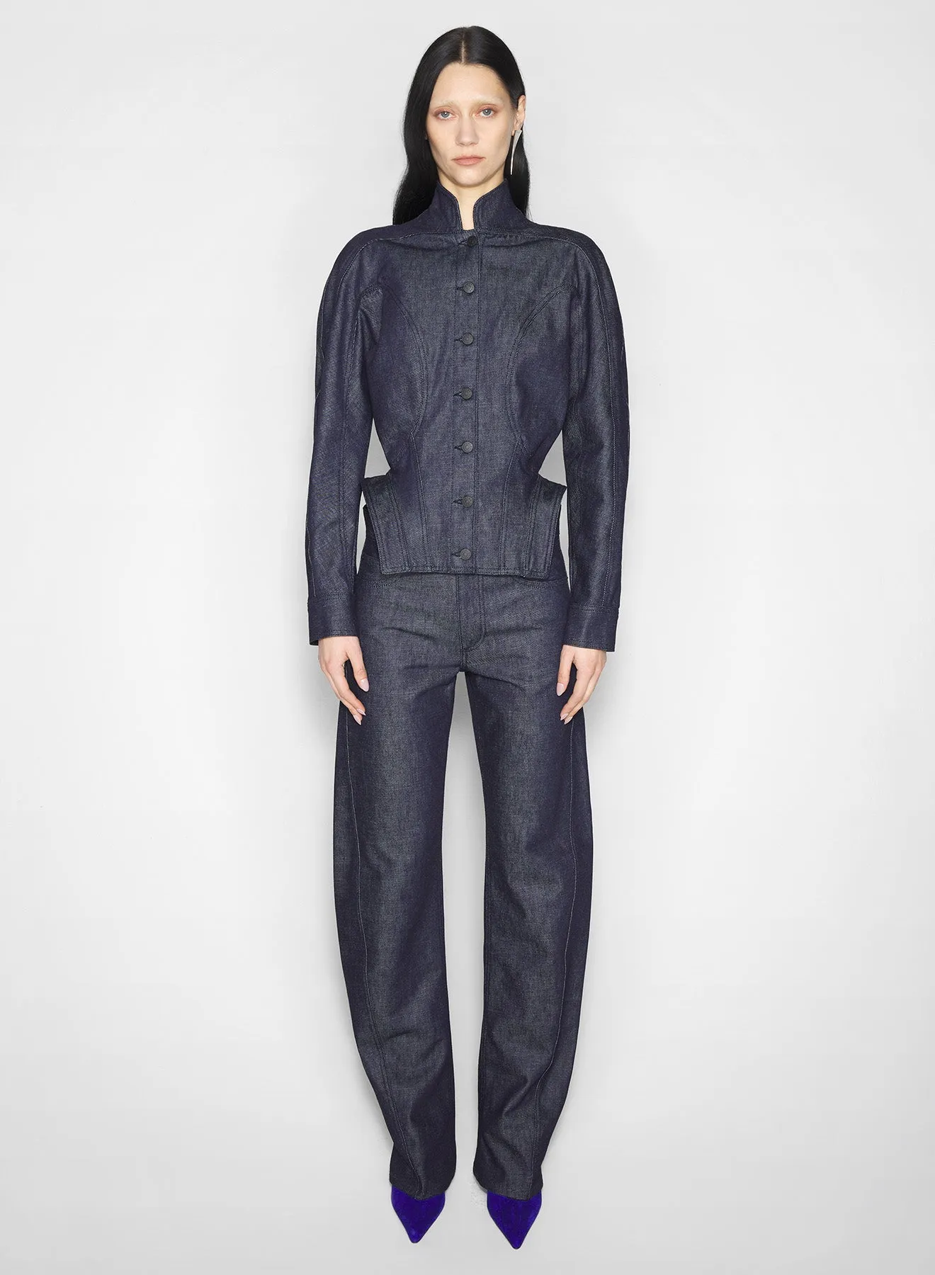 sculptural raw denim jacket Smooth Glide Fasteners