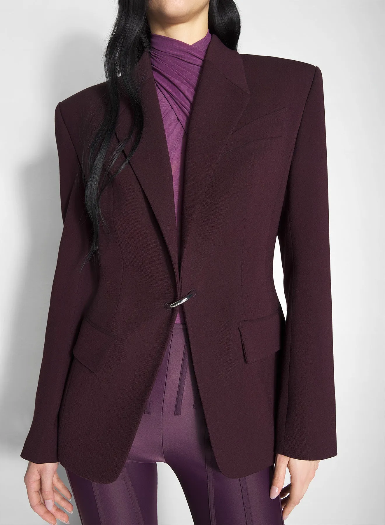 Seamless construction burgundy pierced tailored jacket